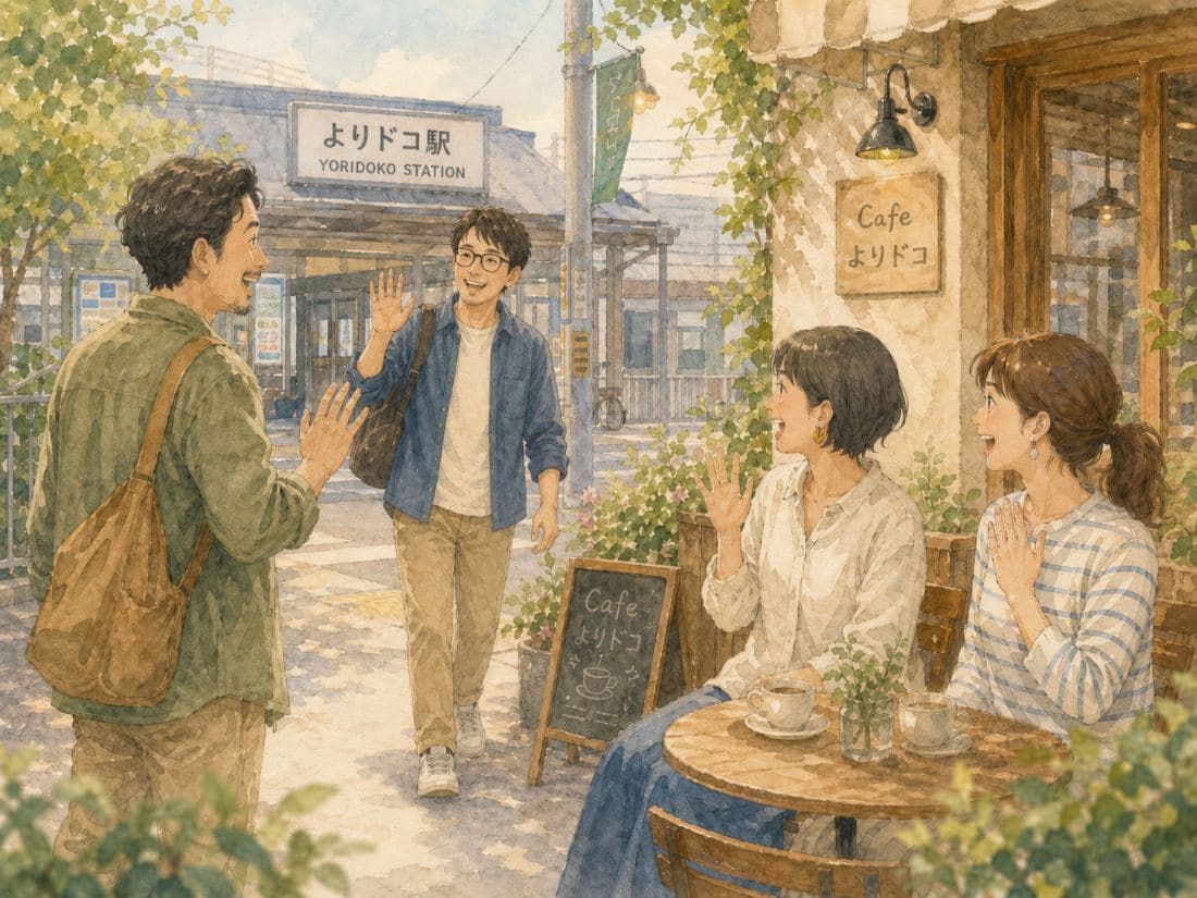 駅前カフェで再会する人たち